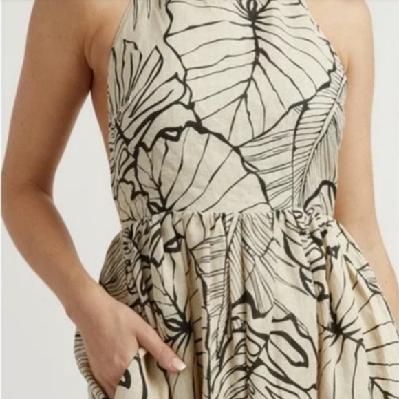 DISSH Malta Black Palm Linen Halter Dress - Picture 2 of 10